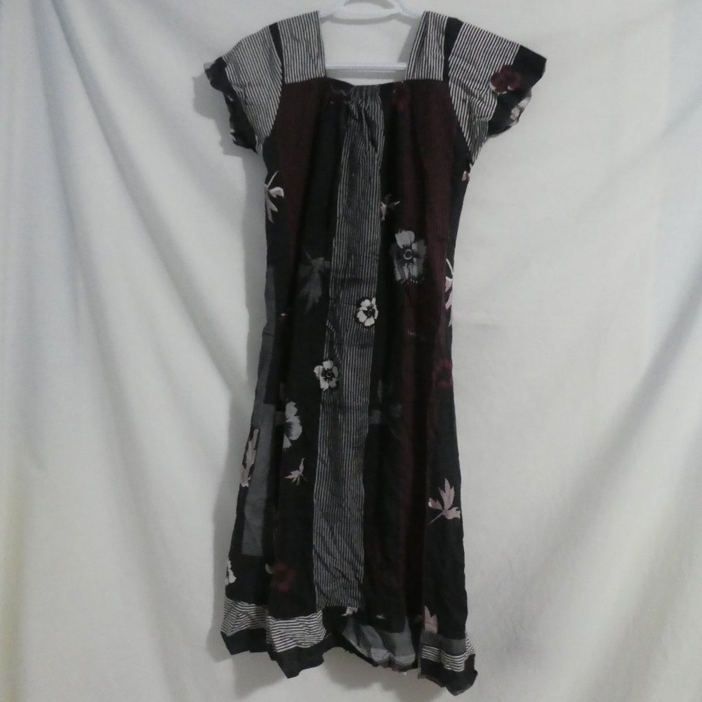 Handmade Patchwork Floral and Stripe Short Sleeve Square Neck Dress | BNWOT - Picture 2 of 14